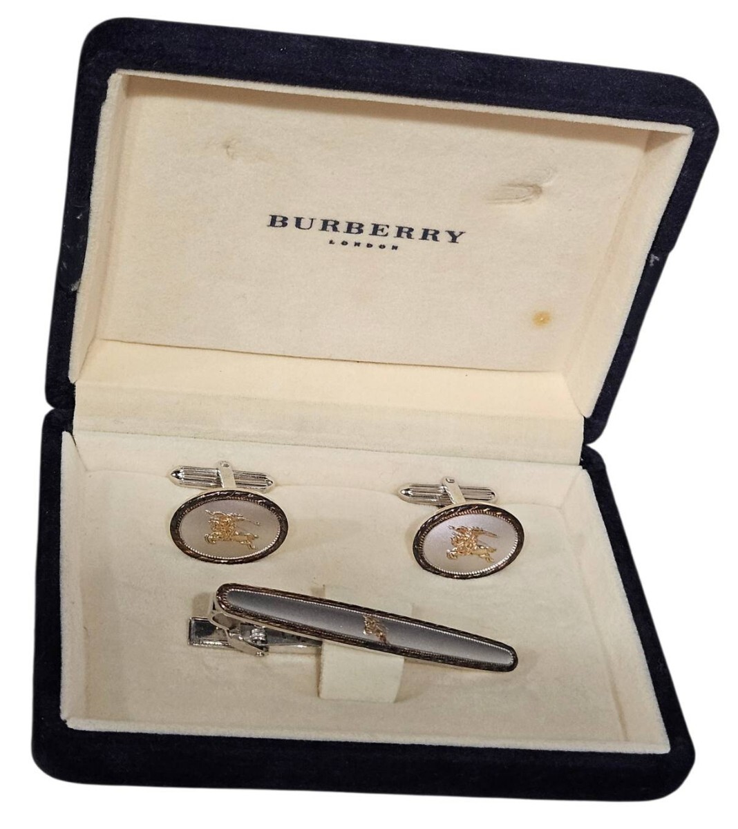 BURBERRY バーバリー カフス ネクタイピン セット ホースロゴ シルバーカラー