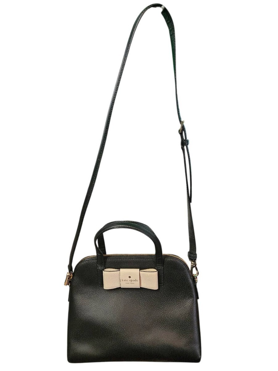 kate spade ケイトスペード 2WAYバッグ ブラック リボン レザー ハンドバッグ ショルダーバッグ 斜め掛け可