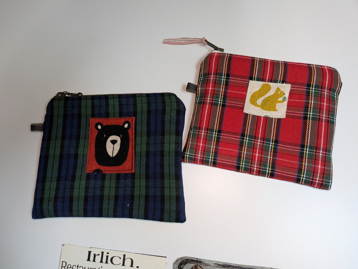 B　ファスナーポーチ　2個セット　綿麻　キャンバス　飴ちゃん　お薬　コスメ小物整理に