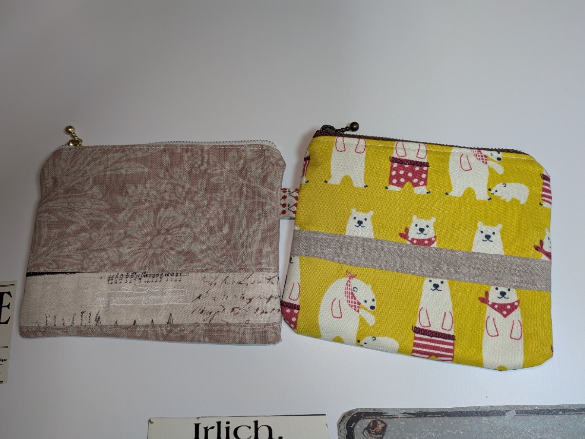 D　ファスナーポーチ　2個セット　綿麻キャンバス　飴ちゃん　お薬　コスメ小物整理に