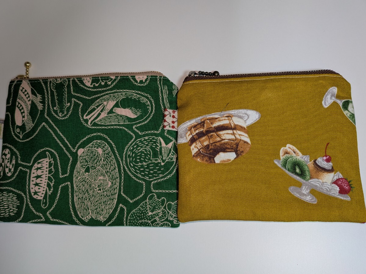 F　ファスナーポーチ　2個セット　綿麻　コットンオックス　飴ちゃん　お薬　コスメ小物整理に