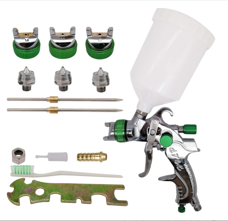 スプレーガン 家庭用塗装ガン 供給エアスプレーガン3ノズル1.4 / 1.7 / 2mm付き 600ミリリット重力空気圧エアスプレーガン 掃除ブラシ付き