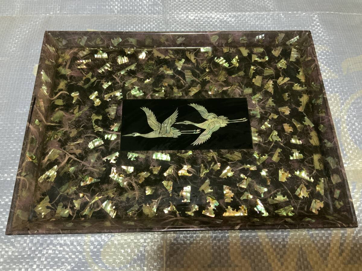 螺鈿細工 お盆 （角盆）鶴