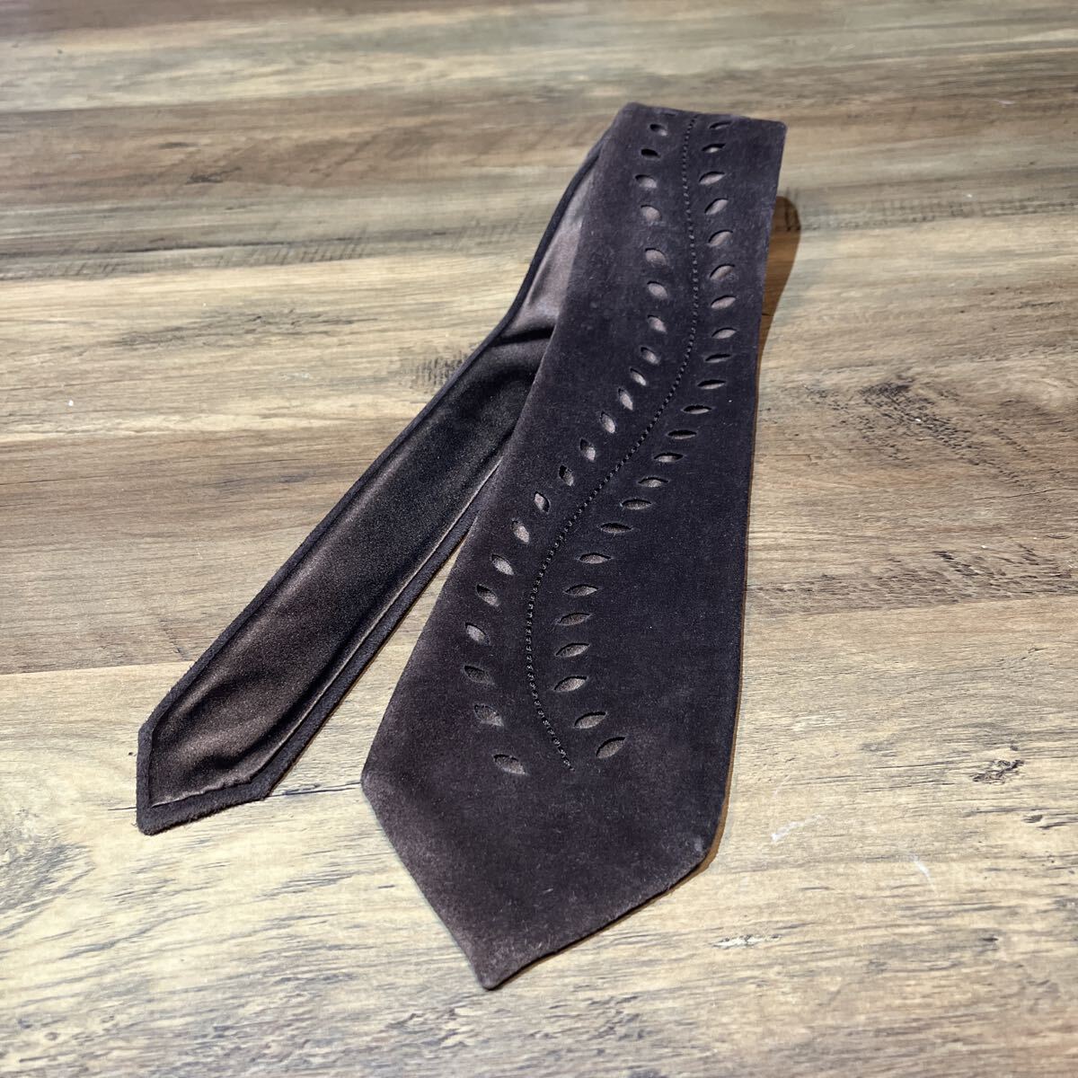 ●HERMES エルメス　メンズ　ブラウン　スエード　ネクタイ　アクセサリー　革