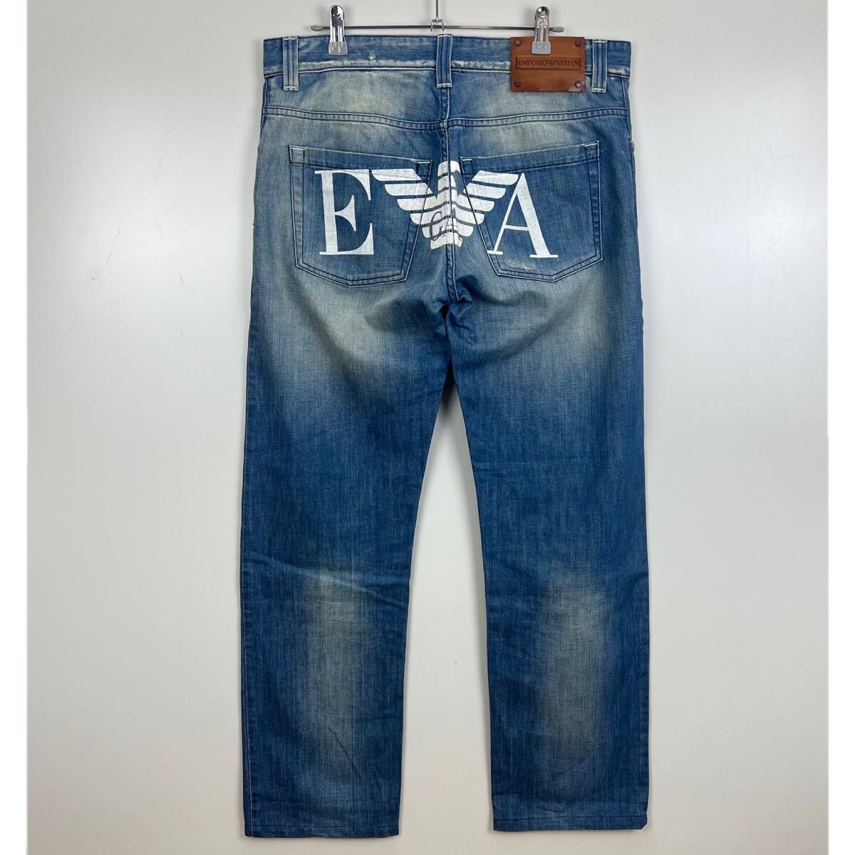 EMPORIO ARMANI y2k ITALY BACK print JUDE denim pants sexy fit w33 エンポリオアルマーニ 希少 バックプリント デニムパンツ お兄系