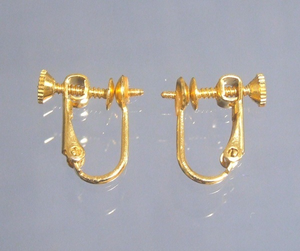 ◆ イヤリング 金具 ■1ペア 2個 ◆ 皿付き ネジ芯 ◆ 台座付き ネジバネ ■ イヤリングパーツ・アクセサリーパーツ ◆ ゴールドメッキ ■