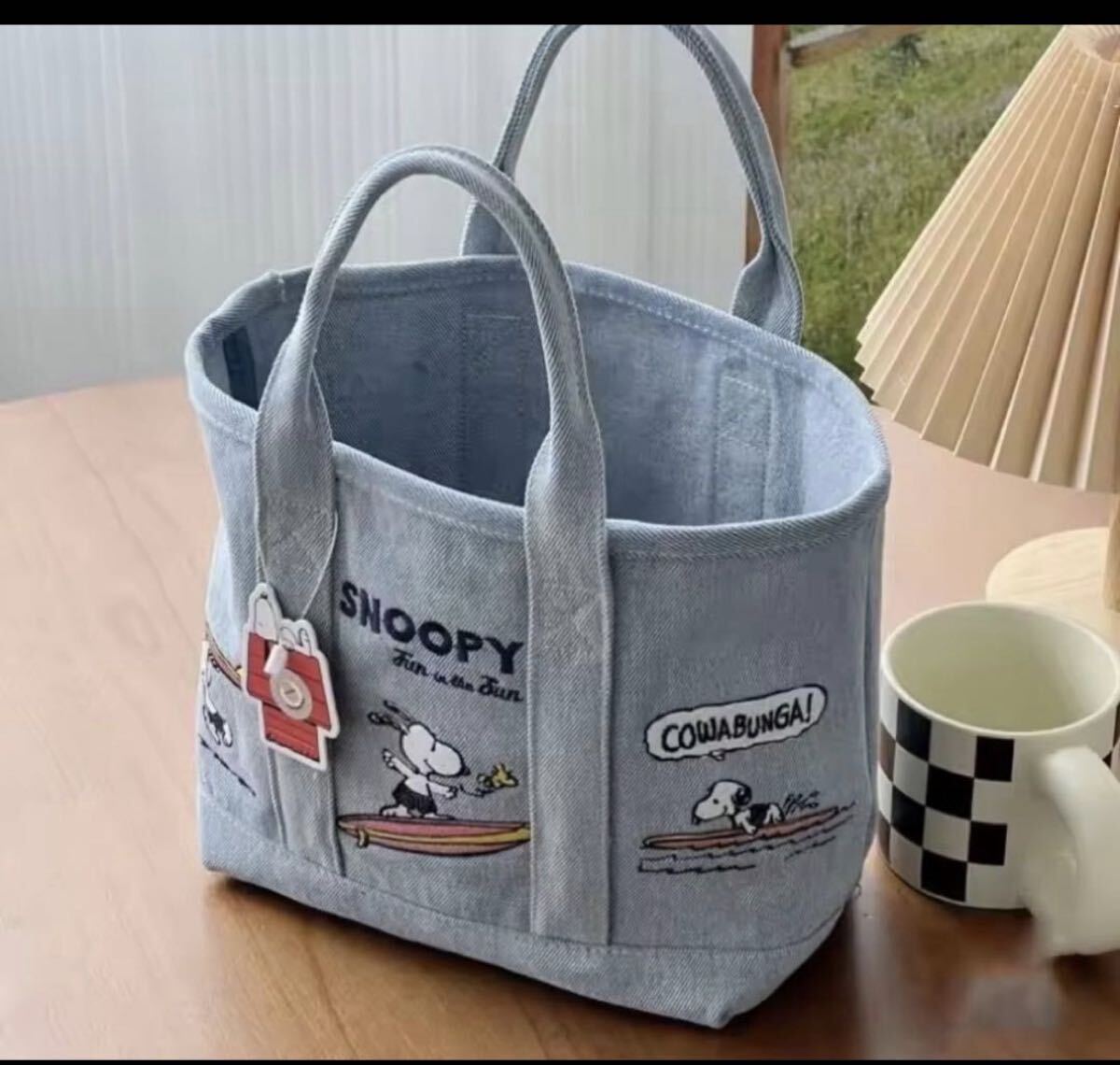 スヌーピー デニムトートバッグ サーフィン柄 Fun in the Sun
