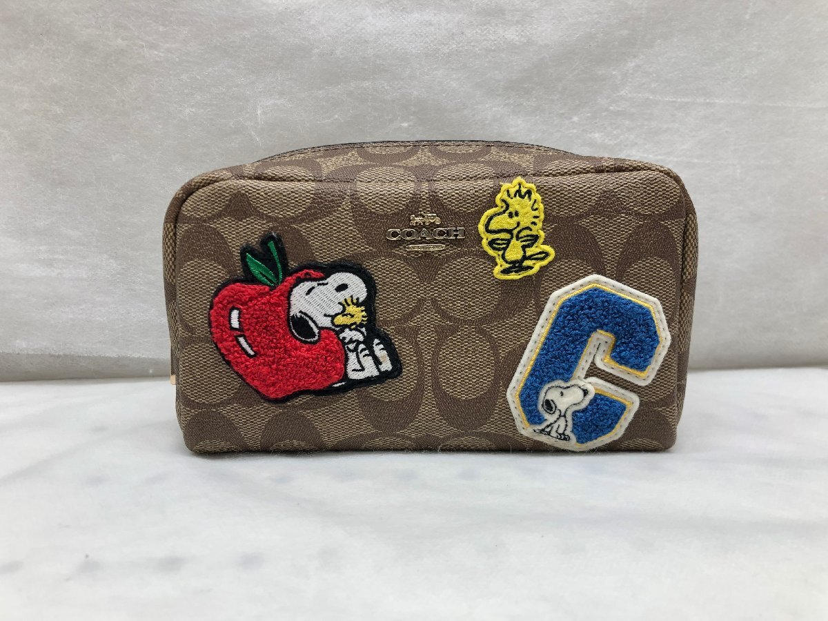 Coach コーチ D2132 6440 ポーチ スヌーピーコラボ ブラウン PVCレザー