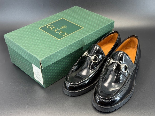 グッチ GUCCI 101 6105 ホースビット エナメル ローファー ブラック サイズ6B(22.5cm前後) USED品