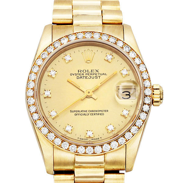 ロレックス ROLEX デイトジャスト 68288 10Pダイヤ ダイヤベゼル K18YG 自動巻き ボーイズ腕時計 30mm 金無垢 97.7g 中古 正規品