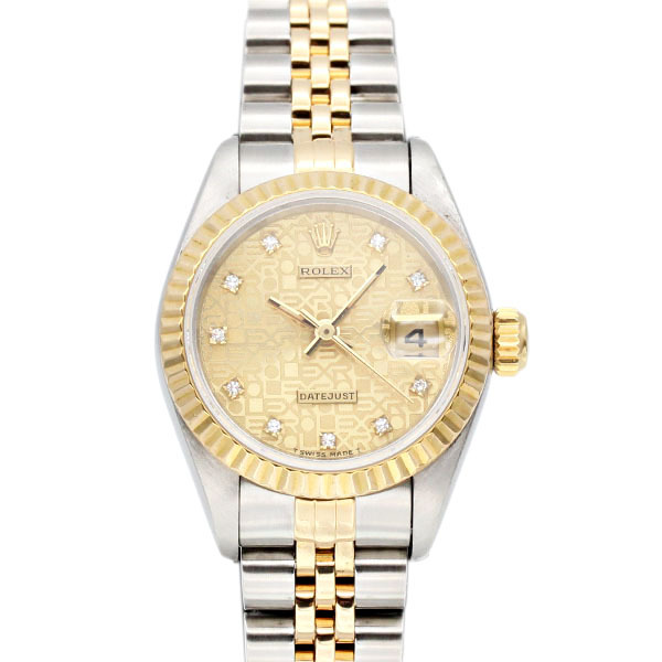 ロレックス ROLEX デイトジャスト 69173G シャンパン彫りコン文字盤 自動巻き 10Pダイヤ レディース腕時計 中古 正規品 SS YG コンビ