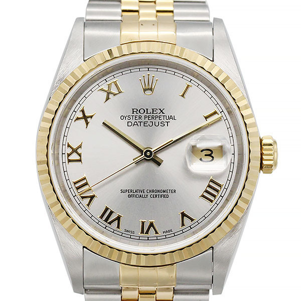 ロレックス ROLEX デイトジャスト 16233 グレーローマン文字盤 P番(2000年頃製) 自動巻き メンズ 腕時計 中古 正規品 SS YG コンビ