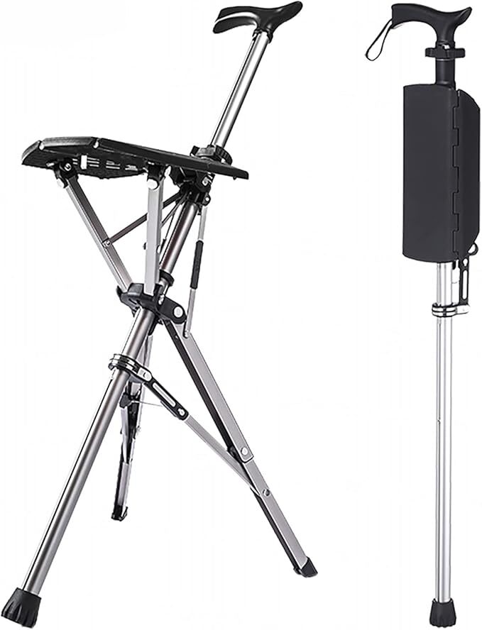 人間工学に基づいたシートつき折りたたみ杖 移動補助 介護用、高齢者用杖