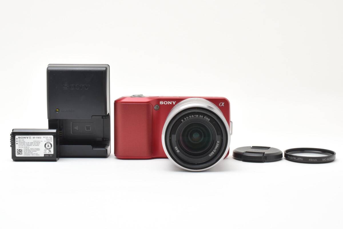 《 美品 》ソニー　SONY α NEX-3 レッド E 18-55 レンズセット　＜ 動作確認済み ＞ 　＃Y26M26140T-5