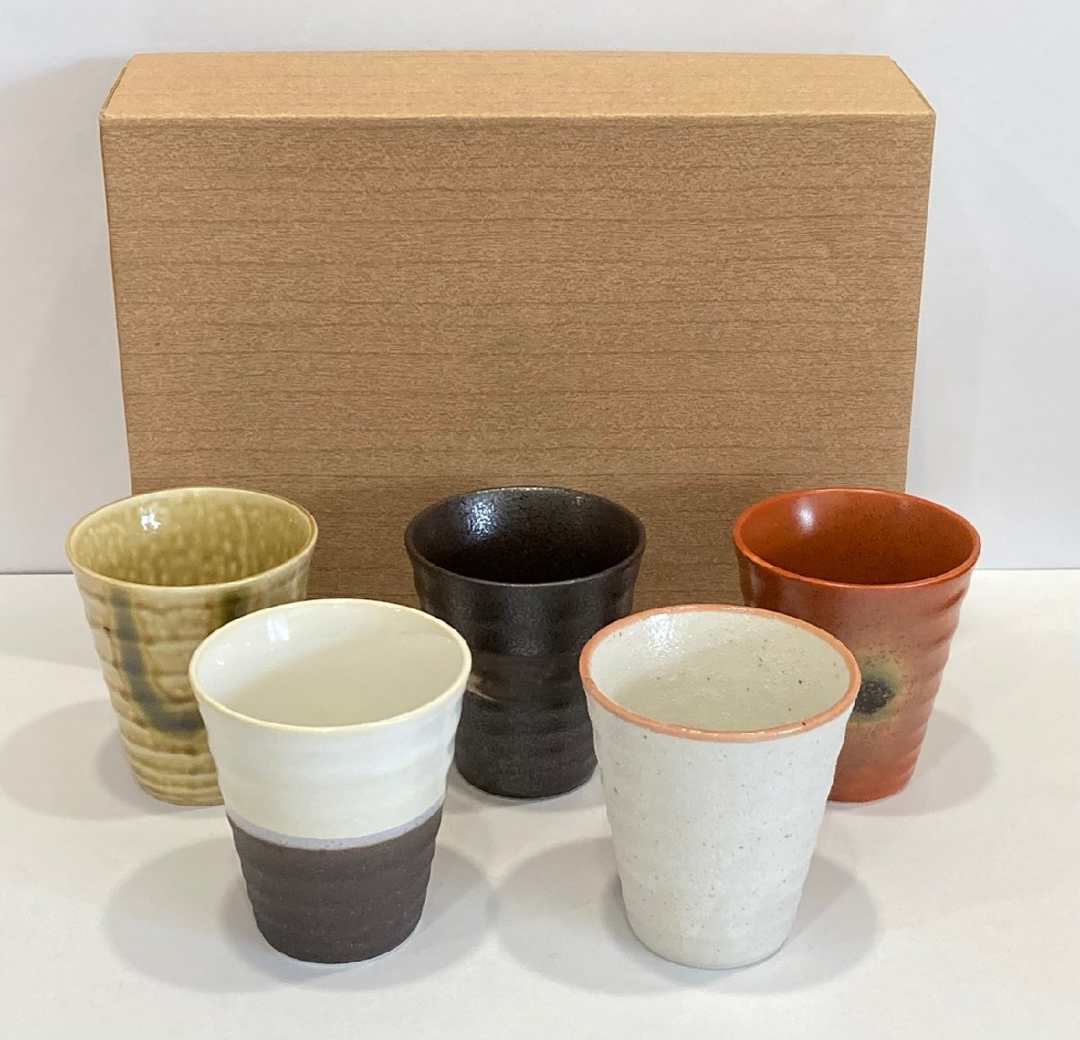 1円～【美品】APIDES　窯変五彩　フリーカップ揃　5客　美濃焼　湯呑　食器