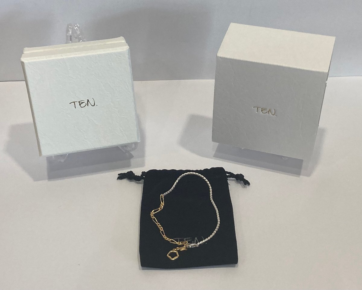 【美品】TEN.　シェードコンビチェーン　ブレスレット　SV925　約4.3ｇ　箱　保存袋