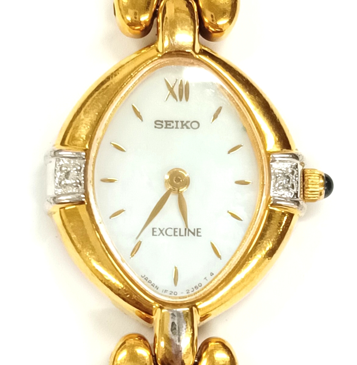 1円スタ 稼働 SEIKO セイコー EXCELINE エクセリーヌ 1F20-6B50 QZ シェル文字盤 ブレスウォッチ 2026年3月電池交換済 現状品【K001265】