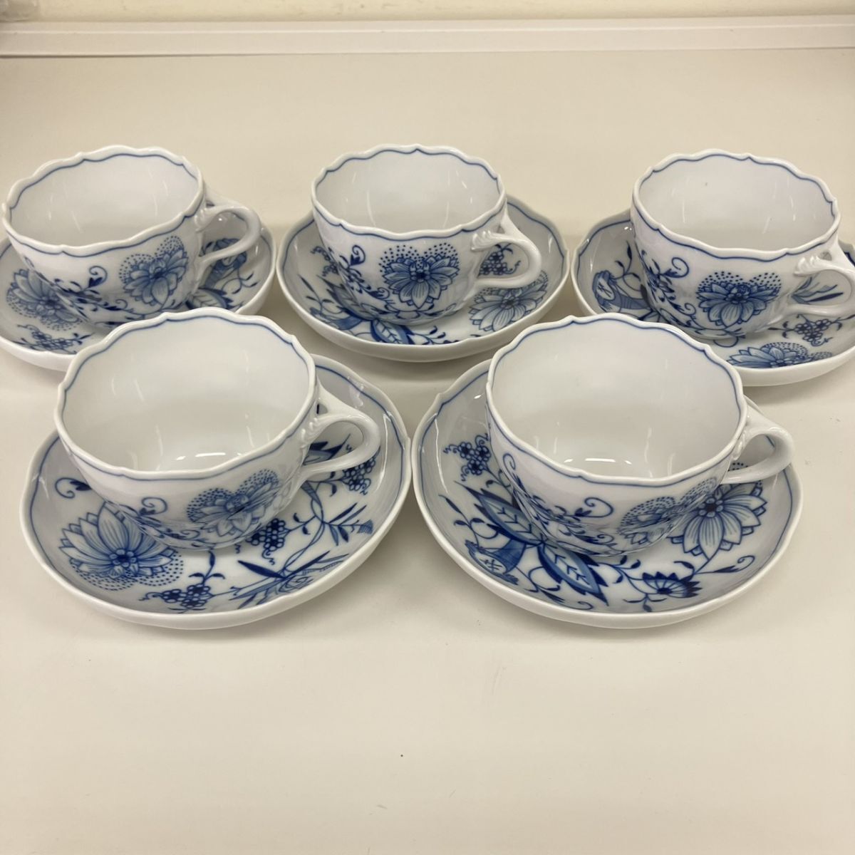 U008-F5-816 Meissen マイセン ブルーオニオン カップ＆ソーサー 5客セット 口径9cm 高さ6.5cm 皿14cm HA