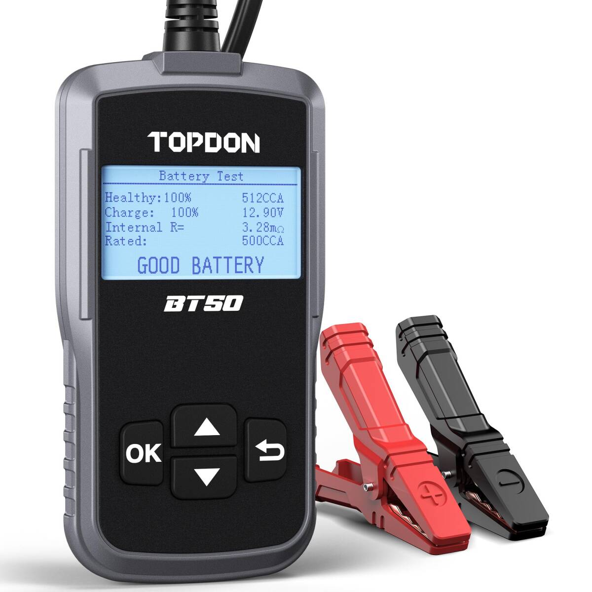 TOPDON BT50 カーバッテリーテスター 12V 自動車用 100-2000 CCA バッテリーチェッカー SOH、SOC、CCA、電圧、内部抵抗、始動電圧と時間