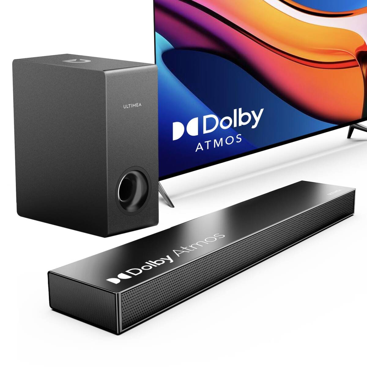 新品☆ULTIMEA Dolby Atmos サウンドバー 2.1ch サブウーファー付 Soundbar 190W 重低音強化型 HDMI eARC/AUX/光デジタル/Bluetooth5.3対応