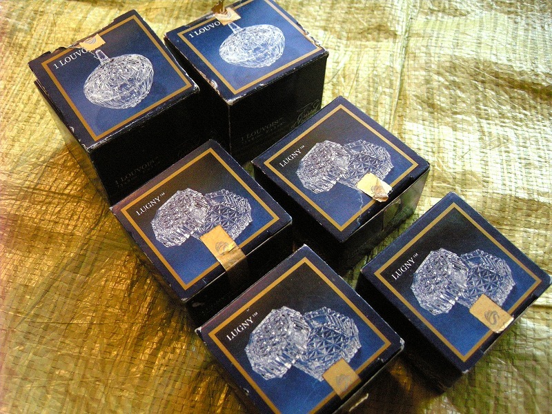 ガラス器　ガラス工芸　クリスタル器　合計 6 個セット（角 形 4 個+丸 形 2 個）新古品　元箱破れよごれ 着払い宅急便60～80サイズ　