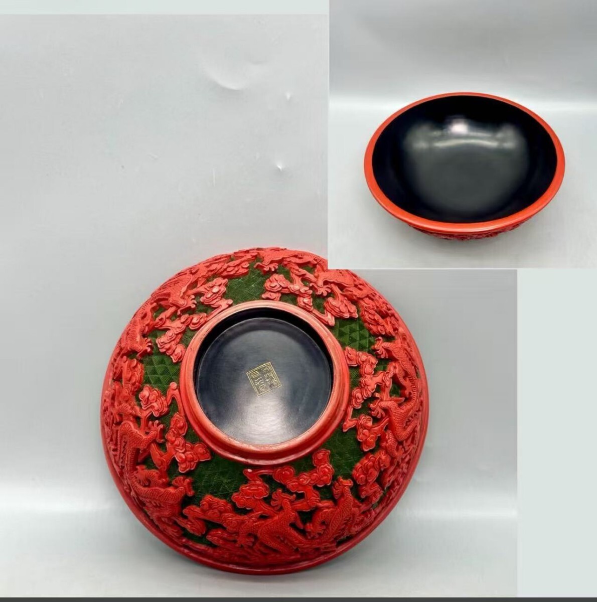 五龍祥雲 鉢 丼鉢 漆器 堆朱 菓子鉢 時代物 彫漆 菓子器 茶道具 小物入れ 唐物 中国美術　工芸品　
