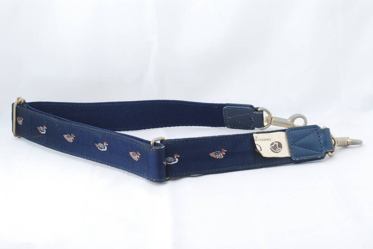 ☆レア☆Canon キヤノン CPE 鴨 刺繍 カメラ ストラップ ネイビー(紺色) カルガモ 年代物 ビンテージ アジャスター式 かも Camera Strap☆