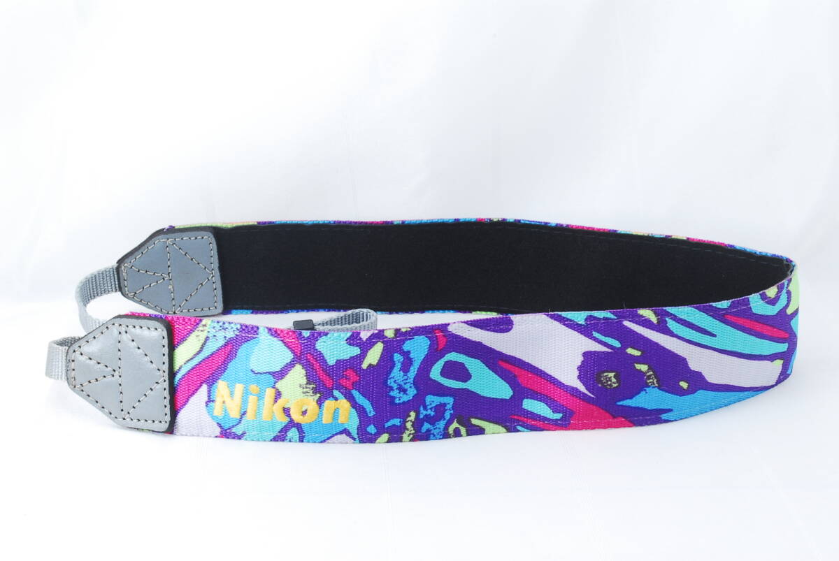 ☆レア☆Nikon ニコン カメラ ストラップ カラフル マーブル 青 紫 黄色 グリーン 刺繍文字 廃盤品 貴重 ショルダー ネック Camera Strap☆