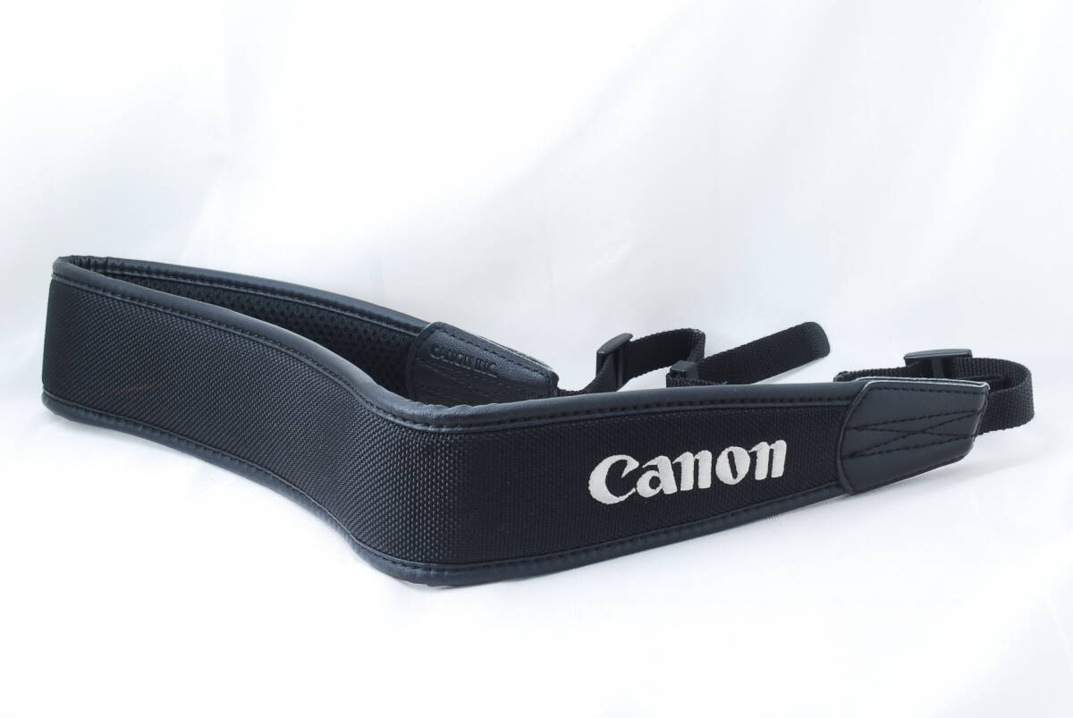 ☆Canon キヤノン 純正 レンズ用 ストラップ 黒色(ブラック)×白色(ホワイト・シルバー)厚め 刺繍文字 ロゴ 幅約5cm Camera Strap☆