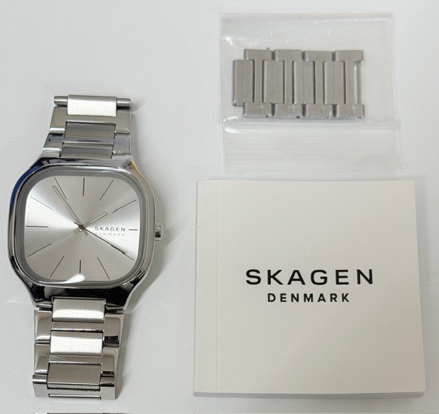 中古 稼働品 スカーゲン SKAGEN DENMARK シルバートーン SKW6934 メンズ クオーツ 腕時計 爆安99円スタート