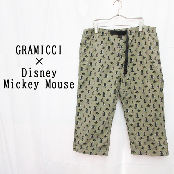 コラボ■ GRAMICCI DISNEY MICKEY 3/4 LENGTH PANTS グラミチ ディズニー ミッキーマウス 七分丈 クライミングパンツ XL 総柄 ベージュ