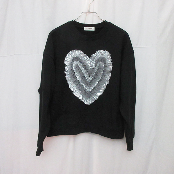 ■ POPPY ポピー Heart tulle sweatshirt ハート チュール スウェット スエット トレーナー ブラック あさぎーにょ