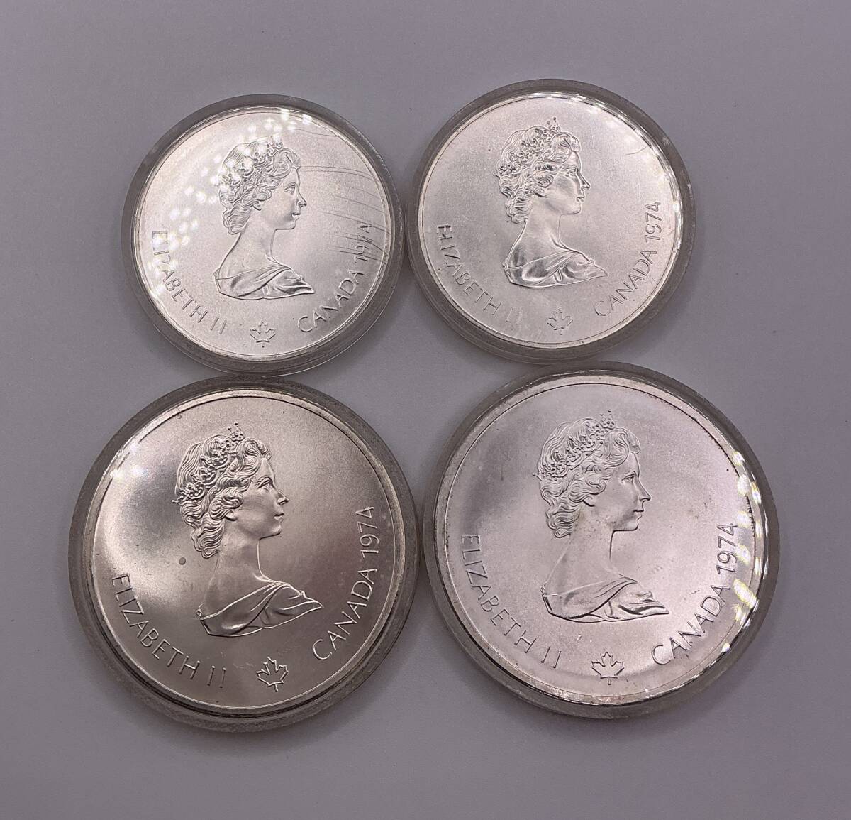 #11846【現状品】カナダ モントリオールオリンピック　記念銀貨４枚セット(Sv925、145ｇ、５ドル、10ドル)箱無し