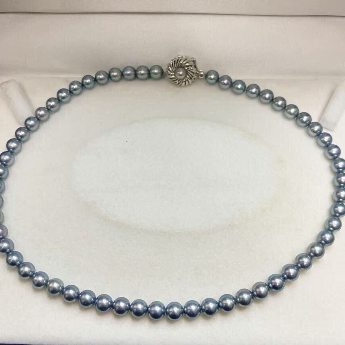テリ強！本真珠 あこや真珠 アコヤ真珠 ネックレス 玉径約7.06mm 留め具SILVER 総重量33.5g グレー系