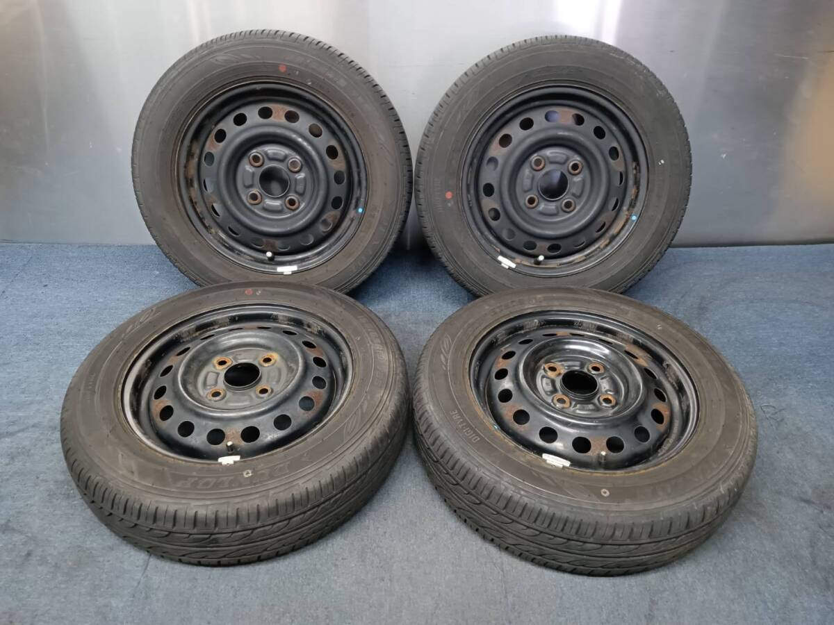★8-8.5分山★23.24年製★ ダンロップDIGI-TYRE EC202 155/65R13　スチールホイール 13×4J 4H-100 4本セット 軽自動車等　K201