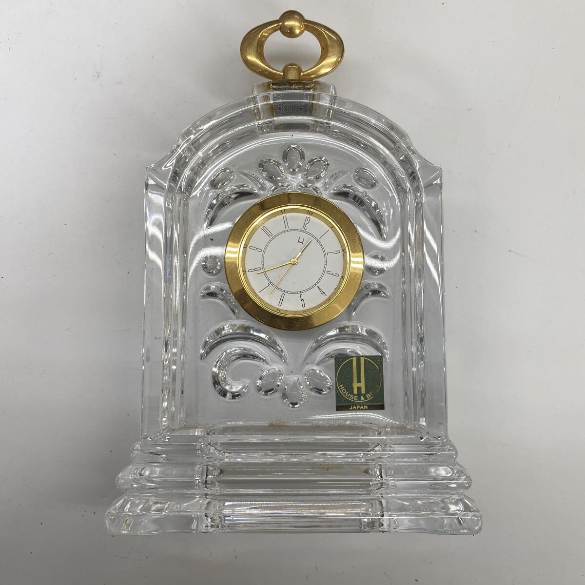 12fyR ホヤ クリスタル 置時計 MIKIMOTO クォーツ 置き時計 ミキモト アナログ アンティーク MASTER パール ゴールド 置時計