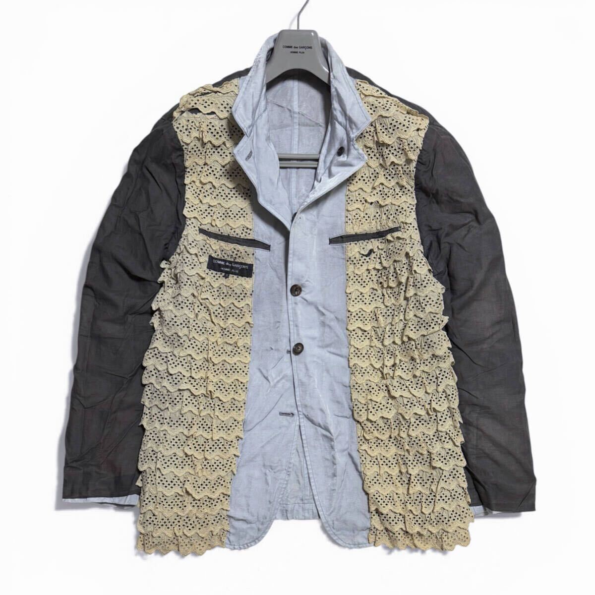 99SS ナイロン 脱色加工 フリルジャケット コムデギャルソンオムプリュス HOMME PLUS 1999SS Secret Treasure Nylon Frill Jacket アーマー