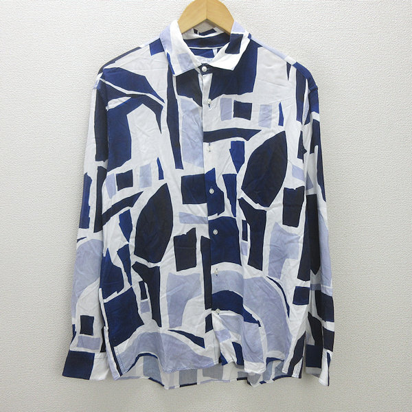 g■ザラ/ZARA REGULAR 長袖シャツ/レーヨン【L】白紺/men's/29【中古】■
