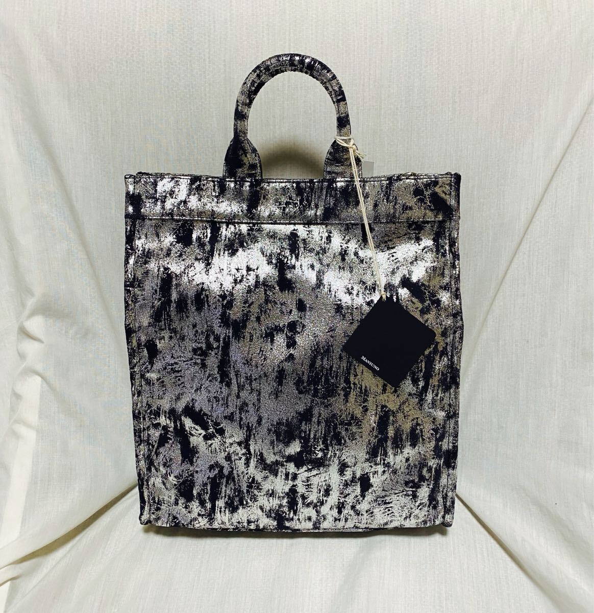 新品 本物 正規品 MANIUNO メンズ スクエア トートバッグ 黒 シルバー