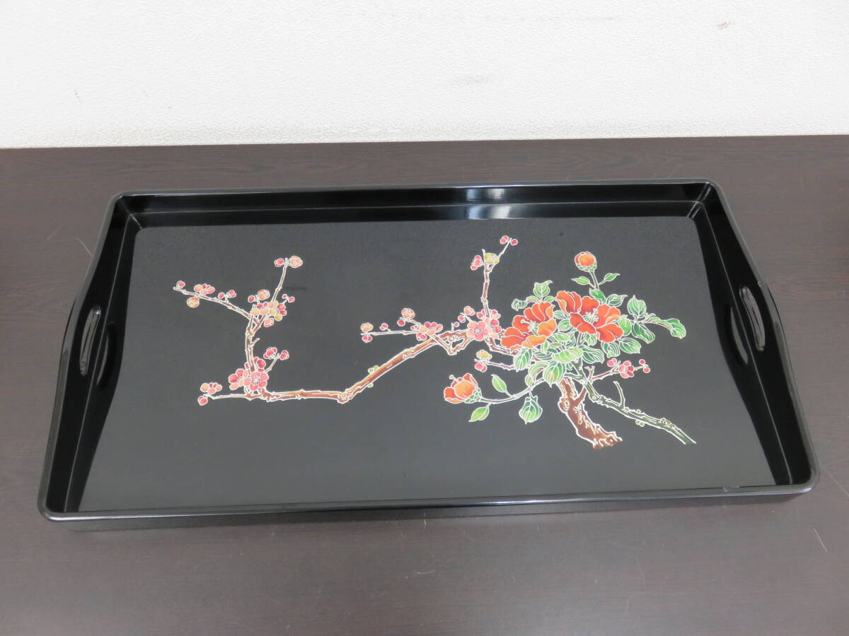 長手盆　飛馬　漆器　お盆　大　昭和レトロ　約60.5cm×約32cm×約3.5cm