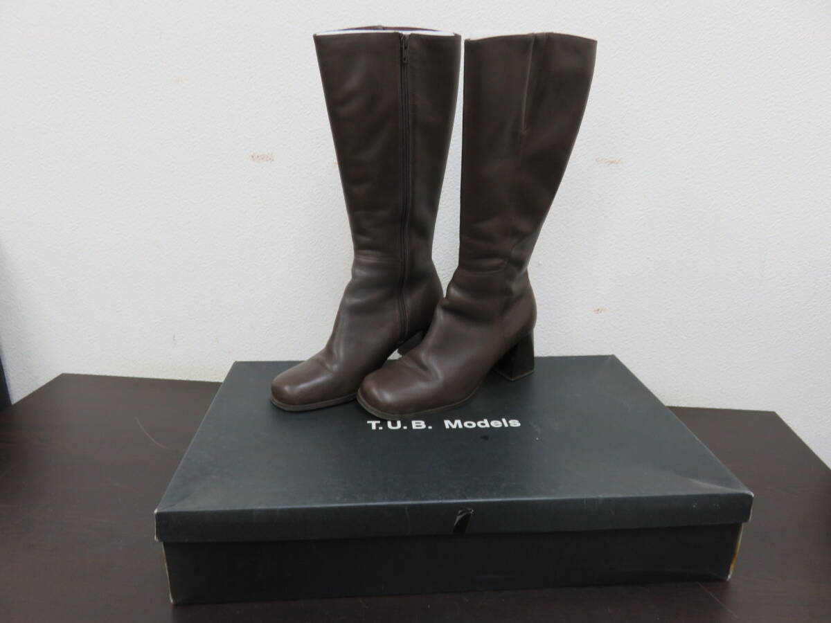 T.U.B. Models　ロングブーツ　サイドジップ　本革　ブラウン　23.5cm　ヒール　6.5cm