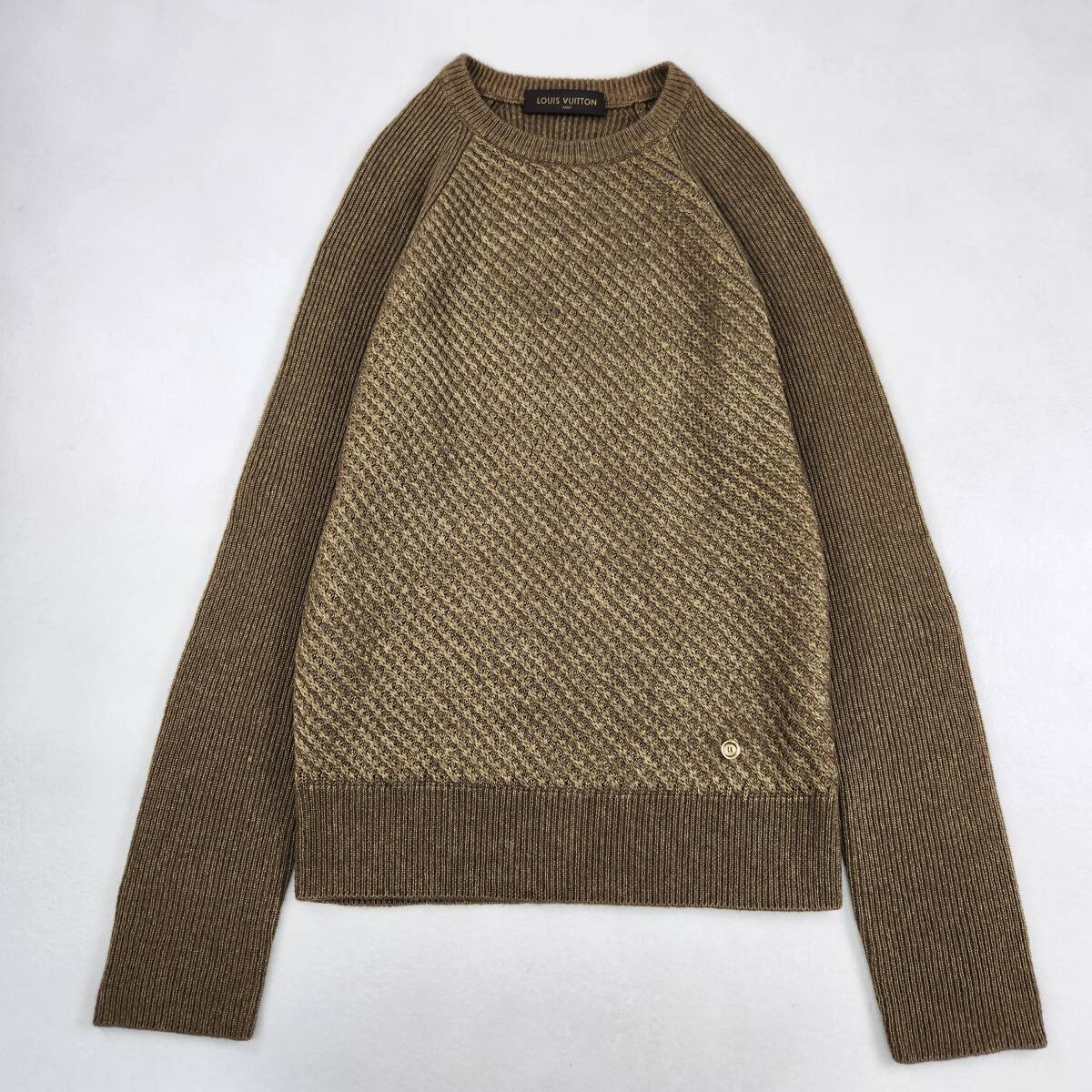 美品　LOUIS VUITTON　ニット セーター　カシミヤ 大きいサイズ ルイヴィトン 希少 キャメル ロゴ メンズ XL 2XL相当