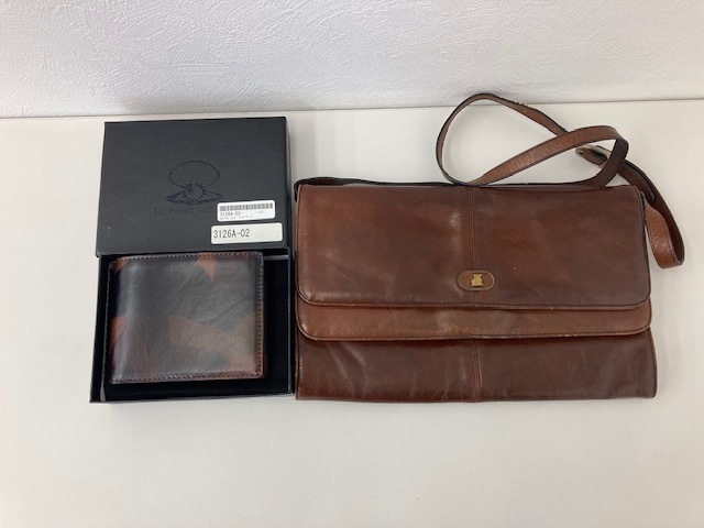 【在庫処分品！】JACQUES ESTEREL La Perla Azzurra バッグ 財布 レザー 紳士 メンズ ブラウン ヴィンテージ 迷彩 2つセット 730