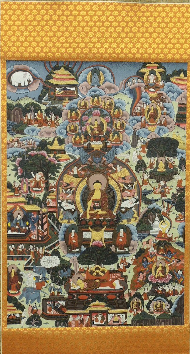 ★ 仏画 チベット タンカ 曼荼羅 マンダラ ネパール 紙に彩色 中古美品 銘なし 共箱なし