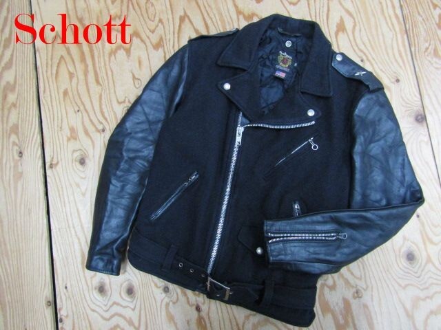 ★SCHOTT ショット★メンズ ONE STAR ワンスター 713US 袖レザー×メルトンボディ ダブルライダースジャケット★R80322031B