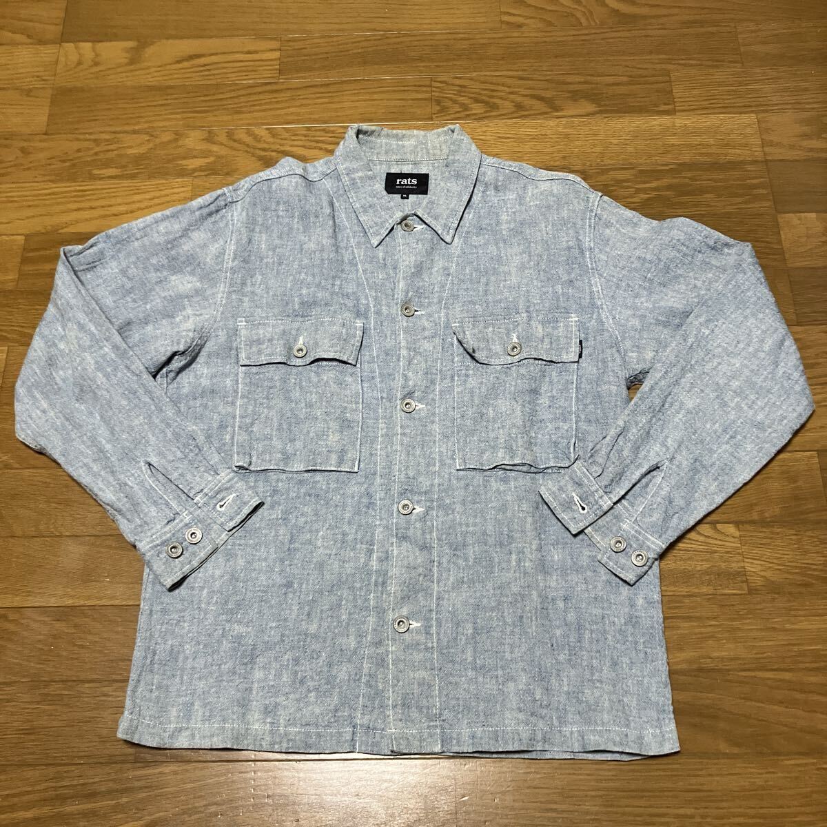 RATS rats バックプリント　シャツ　Xlarge XLサイズラッツ　長袖シャツ 長袖　 シャツ　 デニムシャツ ワークシャツ 90s ビンテージ風