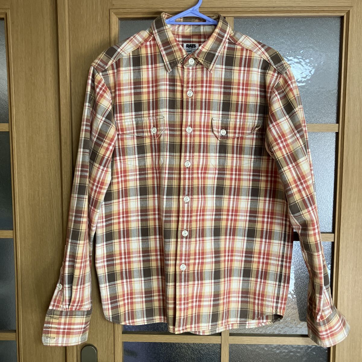 RATS rats ラッツ CHECK SHIRT 美品 large Lサイズ MGM チェック ネルシャツ バック刺繍有 ヘビーウェイトネルシャツ 長袖シャツ ベージュ
