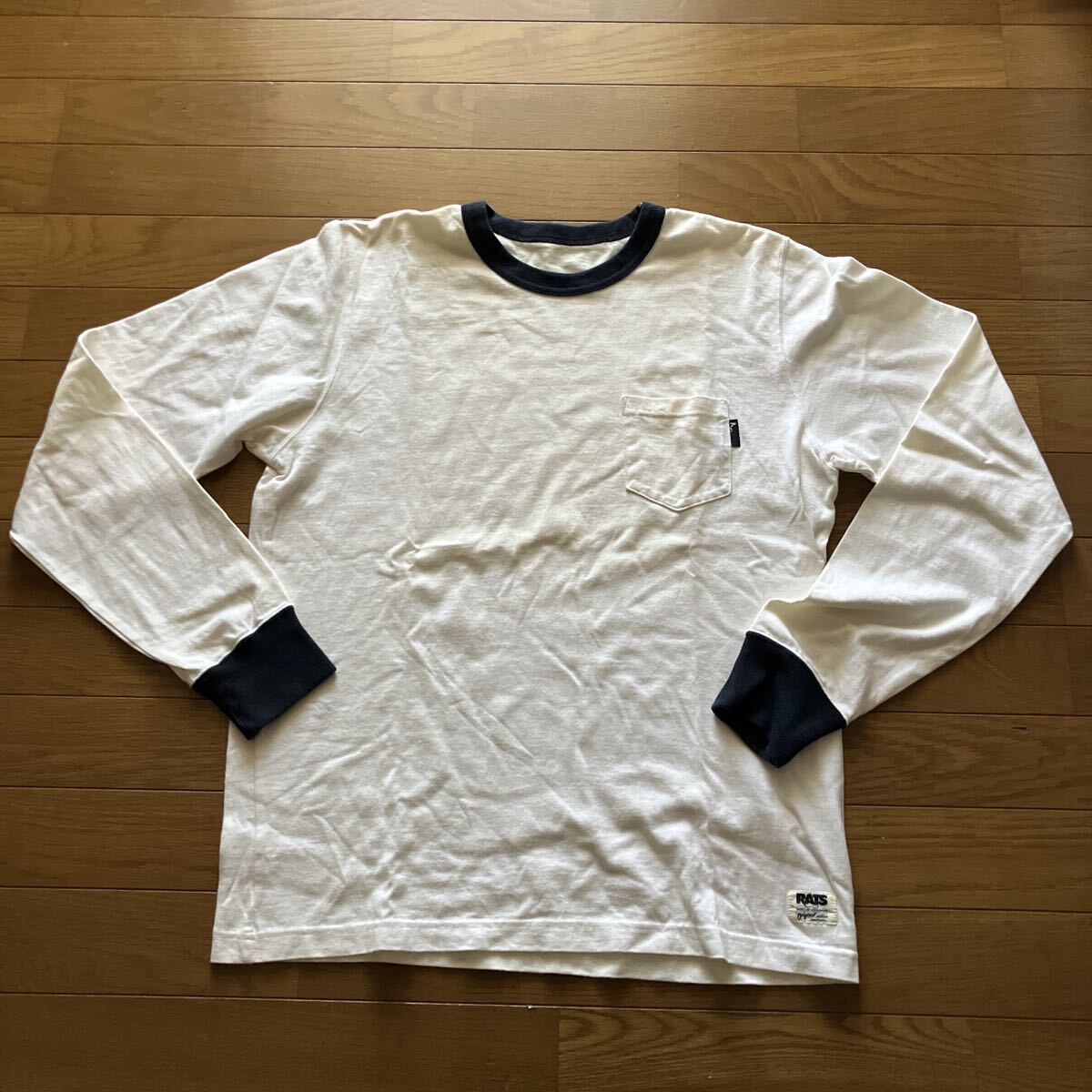 RATS rats ラッツ Mサイズ ロンT ホワイト 長袖 胸ポケット有 ネズミ刺繍有