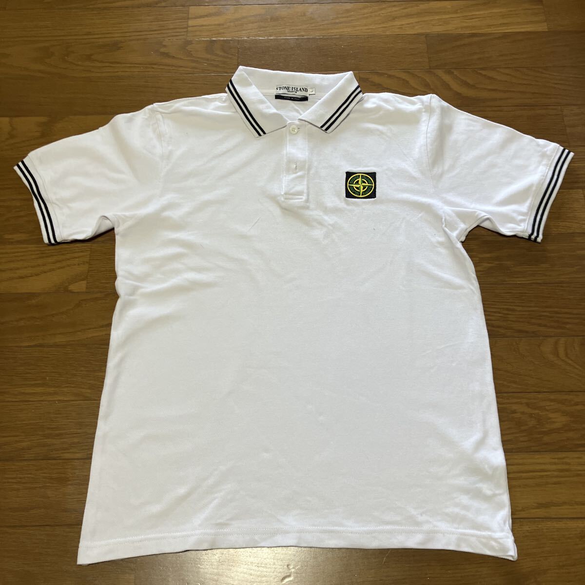 STONE ISLAND ストーンアイランド ポロシャツ サイズL 白 ホワイト 半袖ポロシャツ 半袖 胸STONEワッペン有 襟裏STONEISLANDプリント有