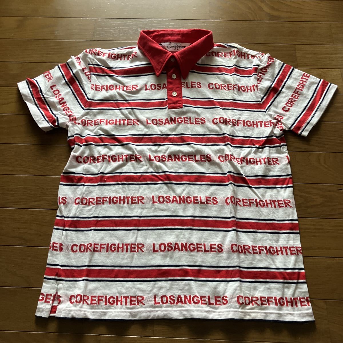 Corefighter コアファイター Mサイズ 赤色 赤×白 ポロシャツ レッドボーダー 半袖ポロシャツ 半袖 ボーダー柄